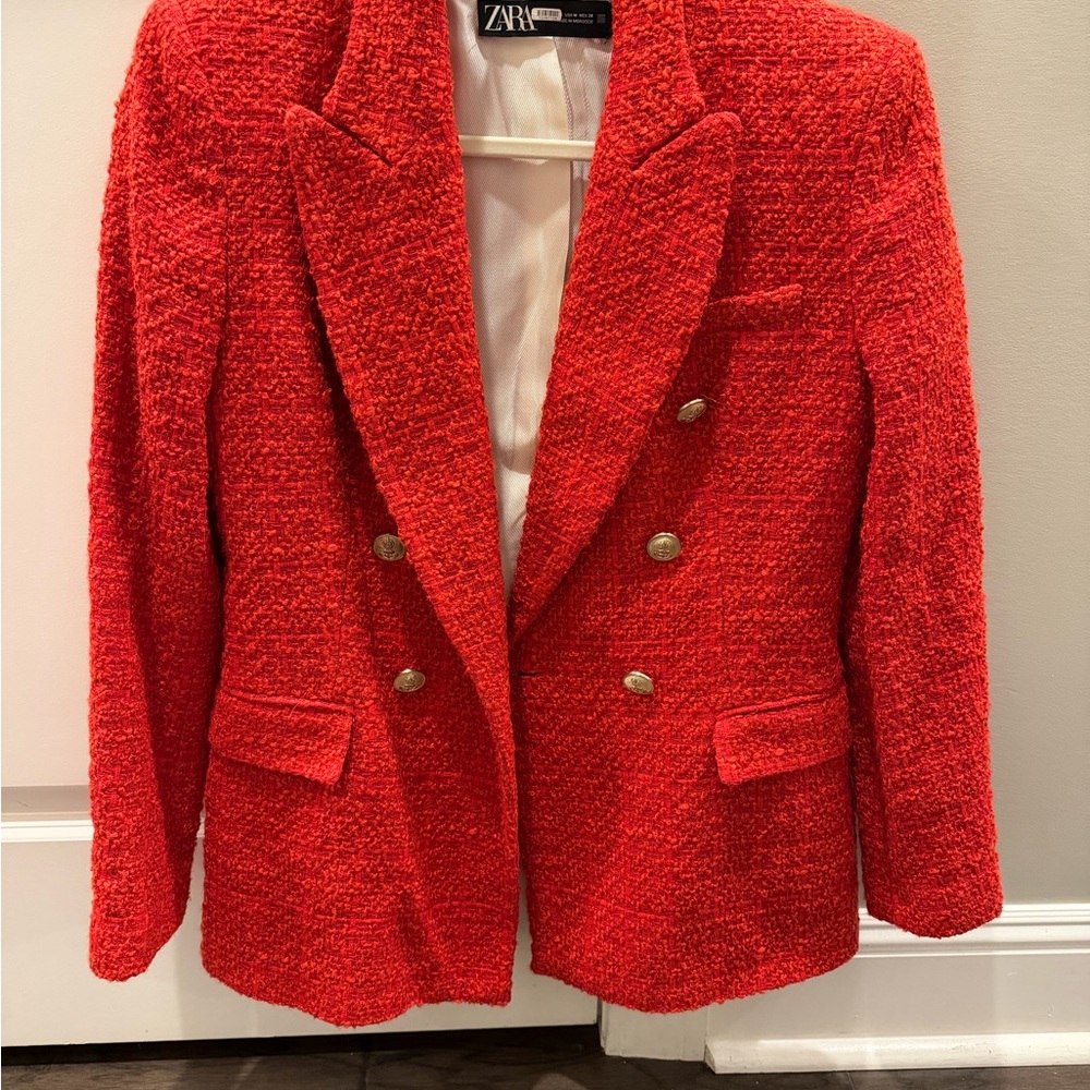 Zara Women's Bold Red Double-Breasted Blazer